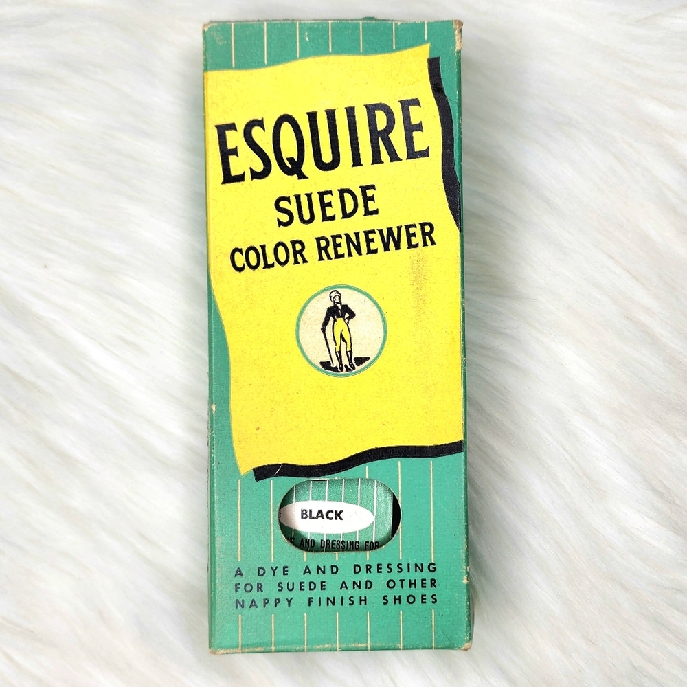 Vintage Box & Glass Bottle ESQUIRE Suede Color Renewer Black Shoe Dye & Dressing